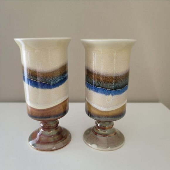 Vintage Otagiri Irish Coffee Mugs Pedestal Blue Beige Set of 2 1049 B - Picture 5 of 12